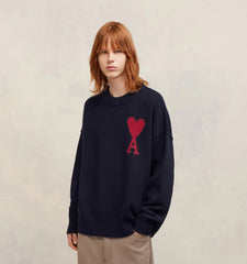 Ami Paris - Pull en Laine Ami de Cœur - Noir et Rouge-Pulls et Sweats-BFUKS006.018