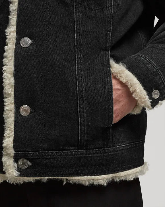 Ami Paris - Veste Trucker Doublée avec Fourrure Synthétique - Used Black-Pulls et Sweats-UJK239.DE0018