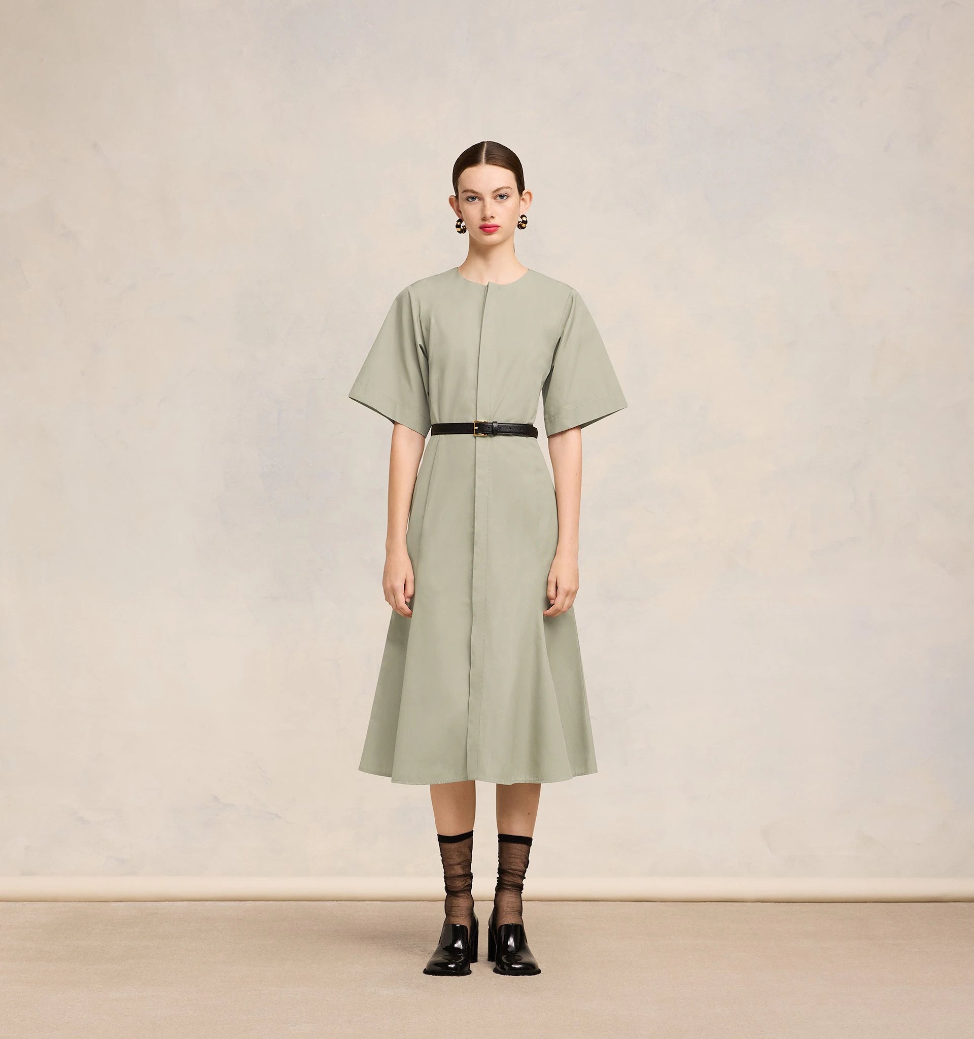 Ami Paris - Robe Midi Avec Patte Cachée - Sauge-Robes-FDR216.CO0063