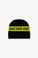 Aries Arise - Logo Tape Beanie - Black and Yellow-Accessoires-FSAR91010