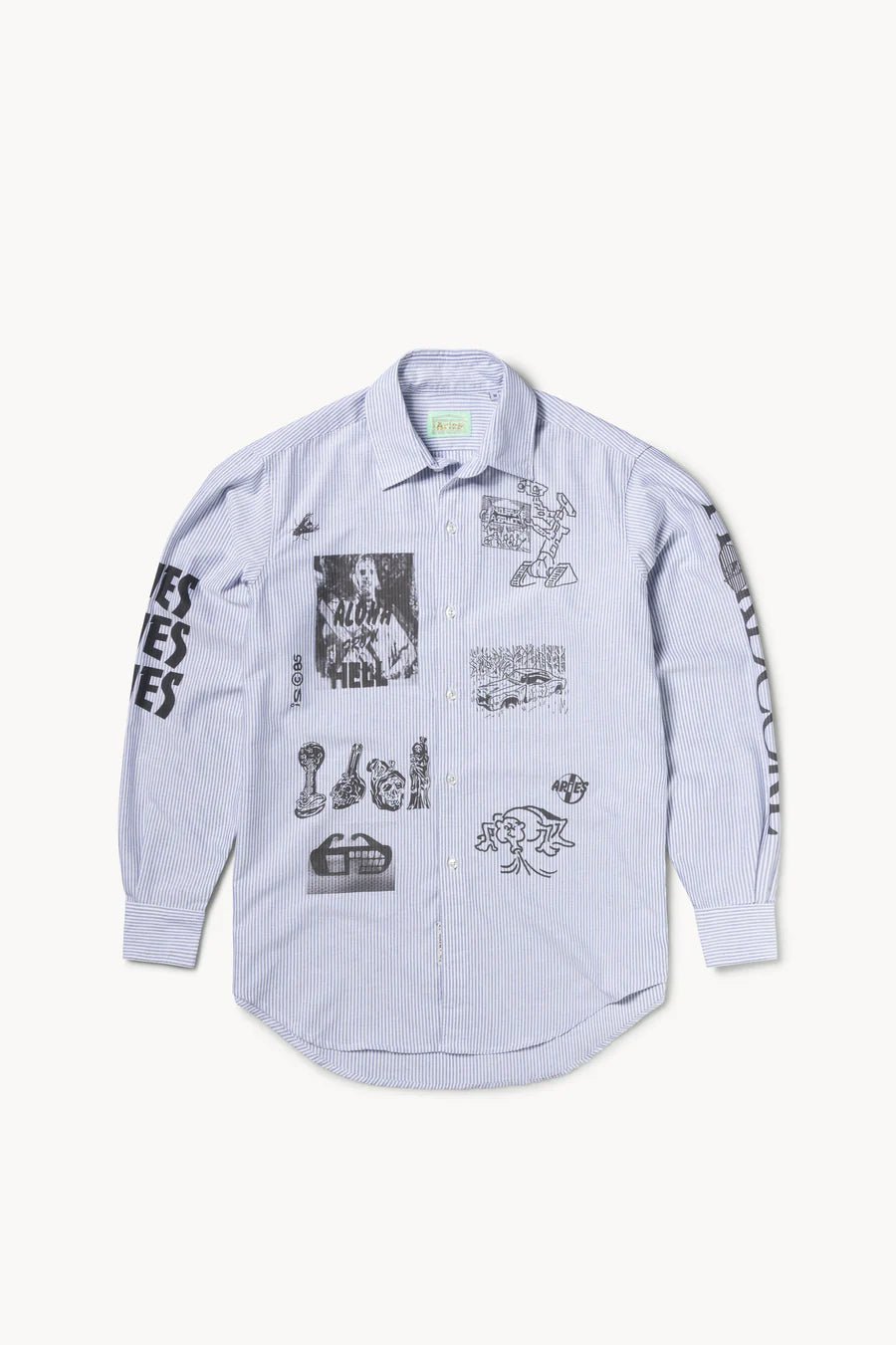 Aries Arise - Graphic Overprinted Oxford Shirt - White/Blue-Chemises-SUAR40102