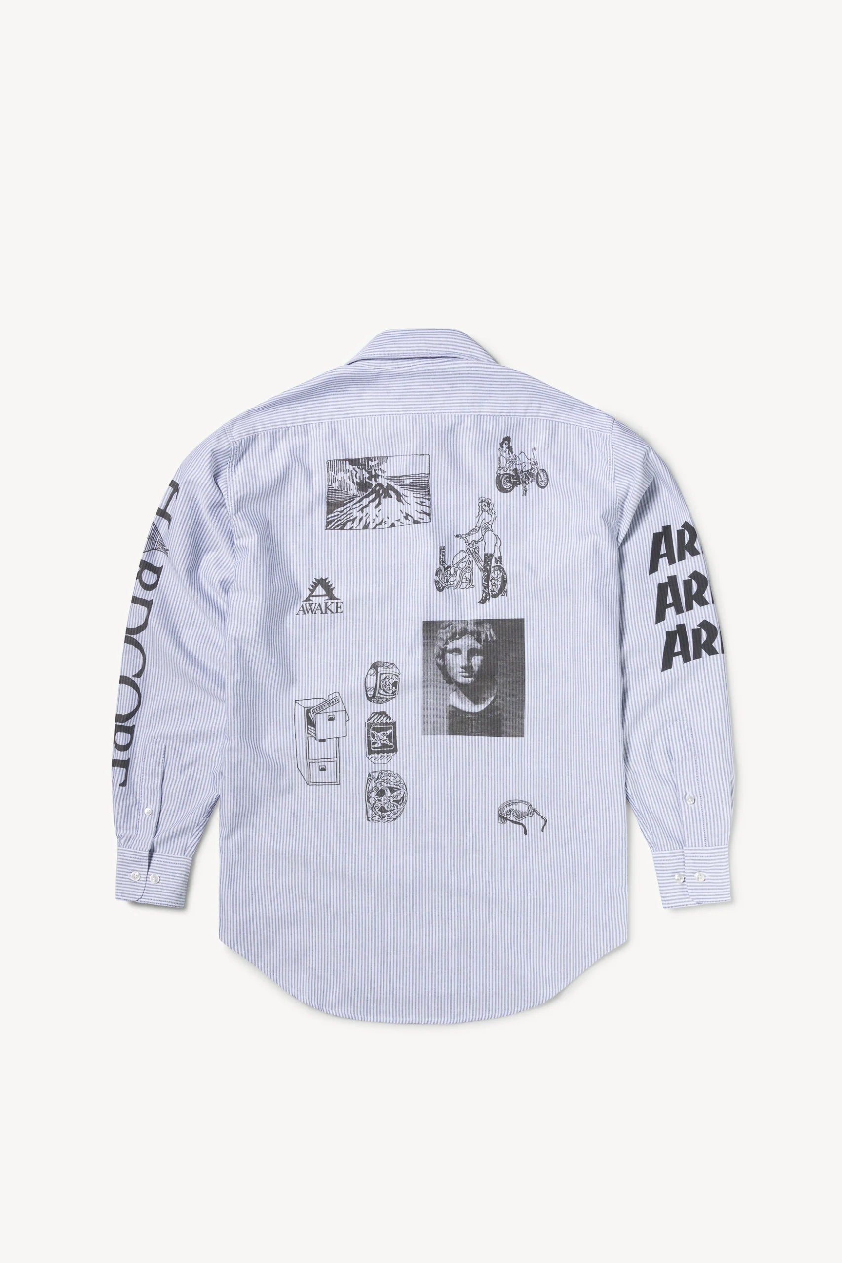 Aries Arise - Graphic Overprinted Oxford Shirt - White/Blue-Chemises-SUAR40102
