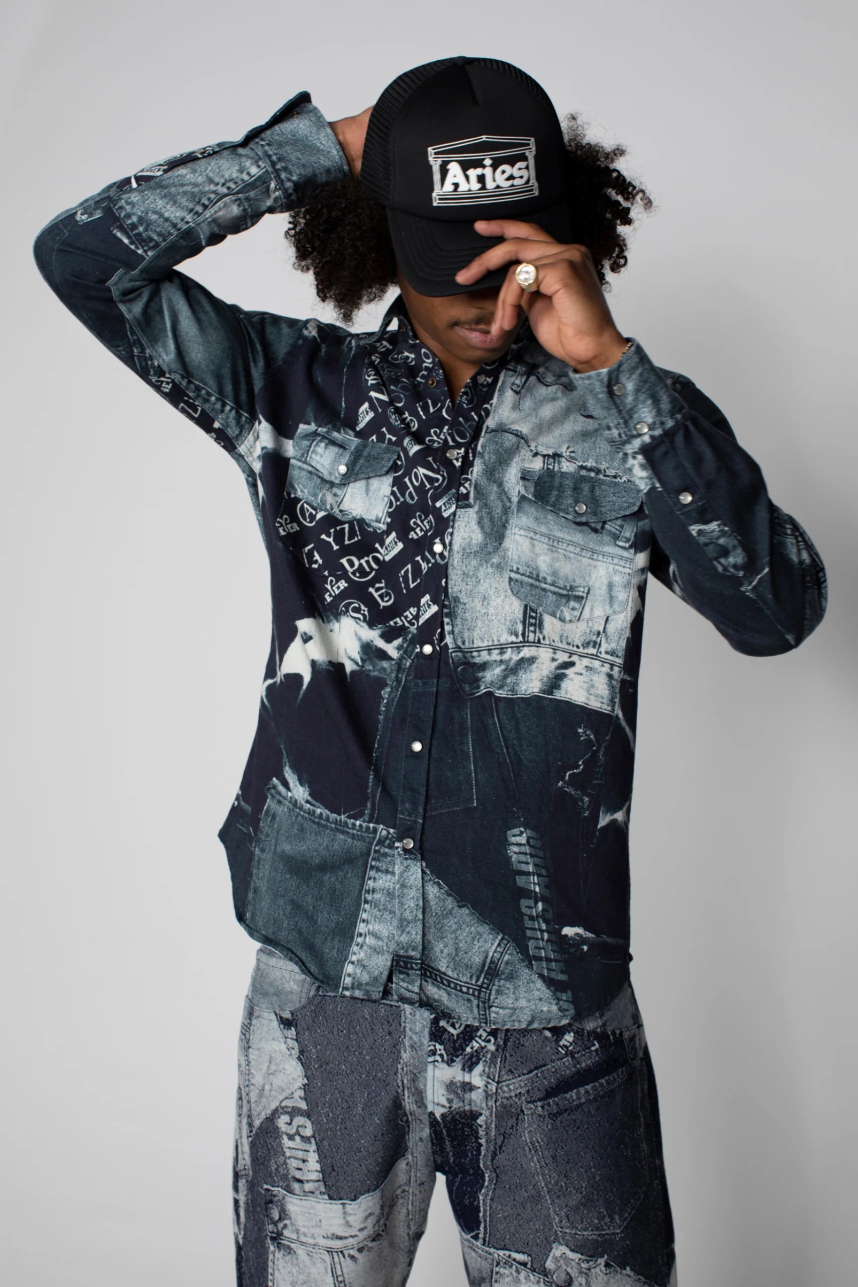 Aries Arise - Patchwork Western Shirt - Denim Inspired-Chemises-SUAR40106X