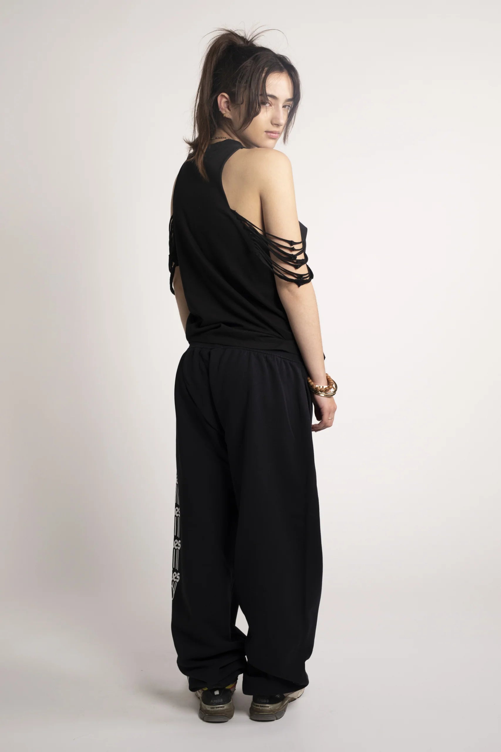 Aries Arise - Slashed Shoulder Temple Vest - Black-Tops-STAR40053