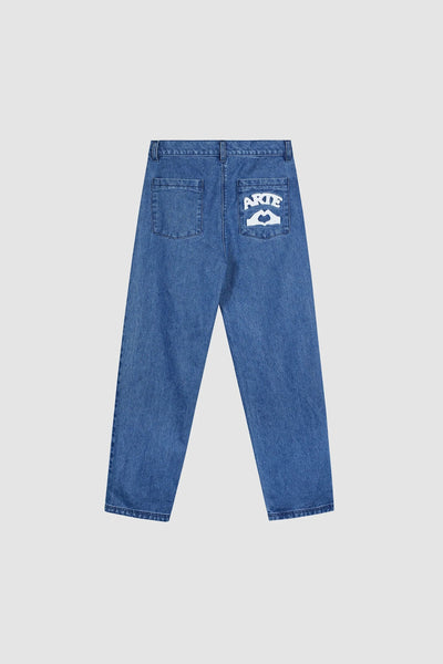 Arte Antwerp - Paul Pocket Logo Denim Pants - Washed Blue-Pantalons et Shorts-AW23-069P