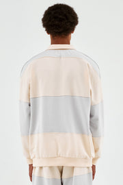 Arte Antwerp - Striped Polo Fleece – Cream/Light Grey-Pulls et Sweats-SS23-073C
