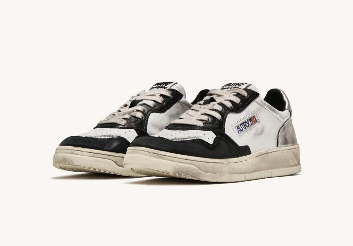 Autry Medalist Super Vintage Low - Leather - White/Silver/Black-Chaussures-AULW SV11