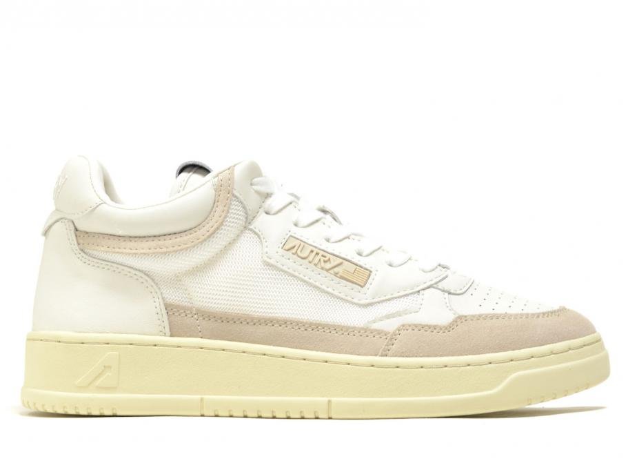 Autry - Open Mid Wom - Leather Sneakers - White/Sand-Chaussures-AOMW CE21
