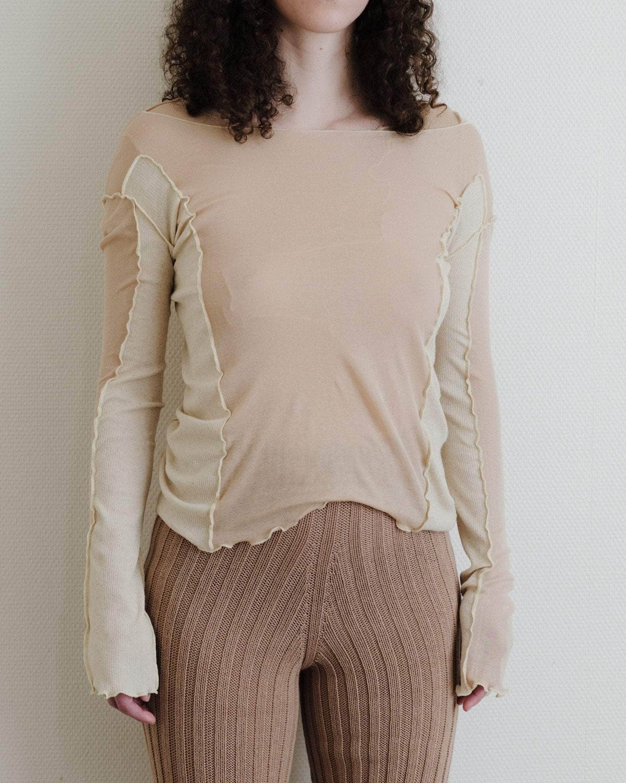 Baserange - Sun Longsleeve Tee en Coton Biologique - Rose Camel-Tops-TOSU-CG-SP24
