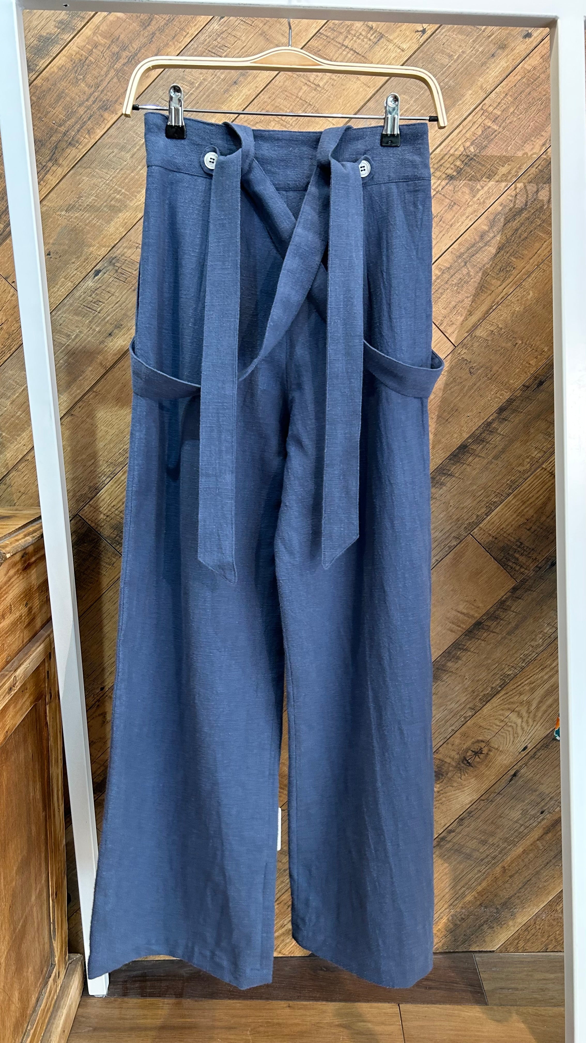 Bourgine - Pantalon Salopette - Lin Bleu-Jupes et Pantalons-
