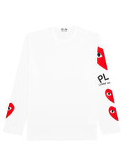 Comme Des Garçons Play - T-shirt Long Sleeves White/Multi Print Heart Logo AZ-T260-T-shirts-P1T260