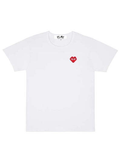 Comme Des Garçons PLAY x INVADER - Short Sleeve Tee Heart Pixel Logo T322 - White-T-shirts-T322