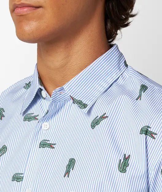 Comme des Garçons X Lacoste - Chemise à rayures et multi-logos FL-B004-W23-1 - Bleu-Chemises-FL-B004-W23-1