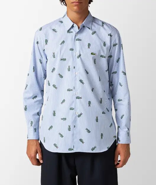 Comme des Garçons X Lacoste - Chemise à rayures et multi-logos FL-B004-W23-1 - Bleu-Chemises-FL-B004-W23-1