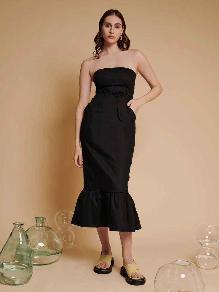 Ghospell - Sol Bandeau Dress - Black - Robe bustier longue - Noir-Robes-DRG720BLK