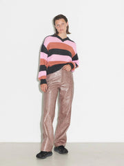 HOSBJERG - Nancy Stripe Knit Blouse - Old Rose Stripes-Tops-2467
