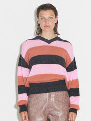 HOSBJERG - Nancy Stripe Knit Blouse - Old Rose Stripes-Tops-2467