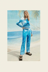 House Of Sunny - Wave Towelling Pants - Wave Print-Jupes et Pantalons-VOL1770