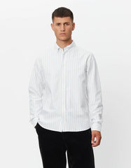 Les Deux - Kristian Oxford Shirt - White/Light Blue Wide Stripes-Chemises-LDM410135