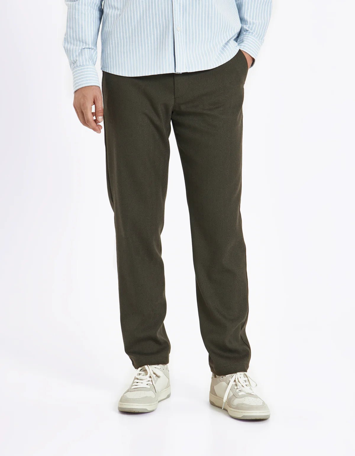 Les Deux - Como Reg Herringbone Suit Pants - Olive Night/Dark Brown-Pantalons et Shorts-LDM501085