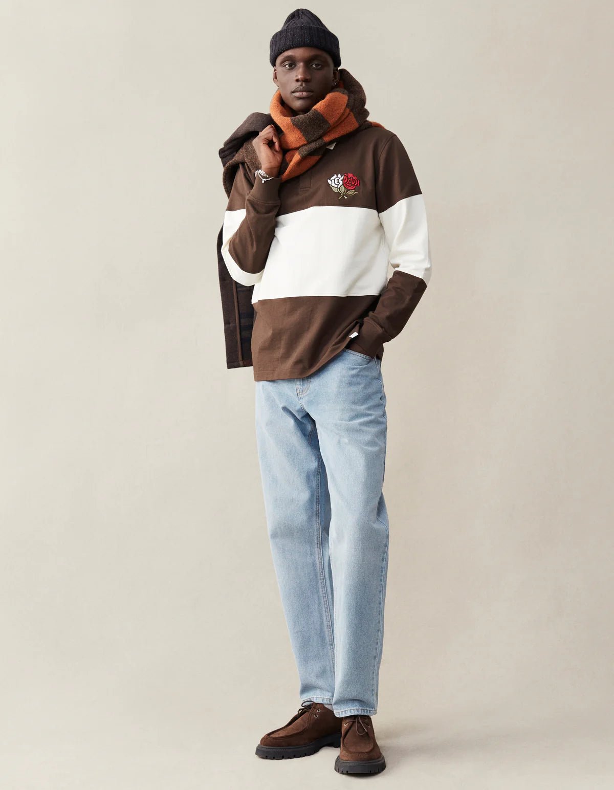 Les Deux - Felipe LS Rugby T-Shirt - Coffee Brown/Light Ivory-T-shirt-LDM110031