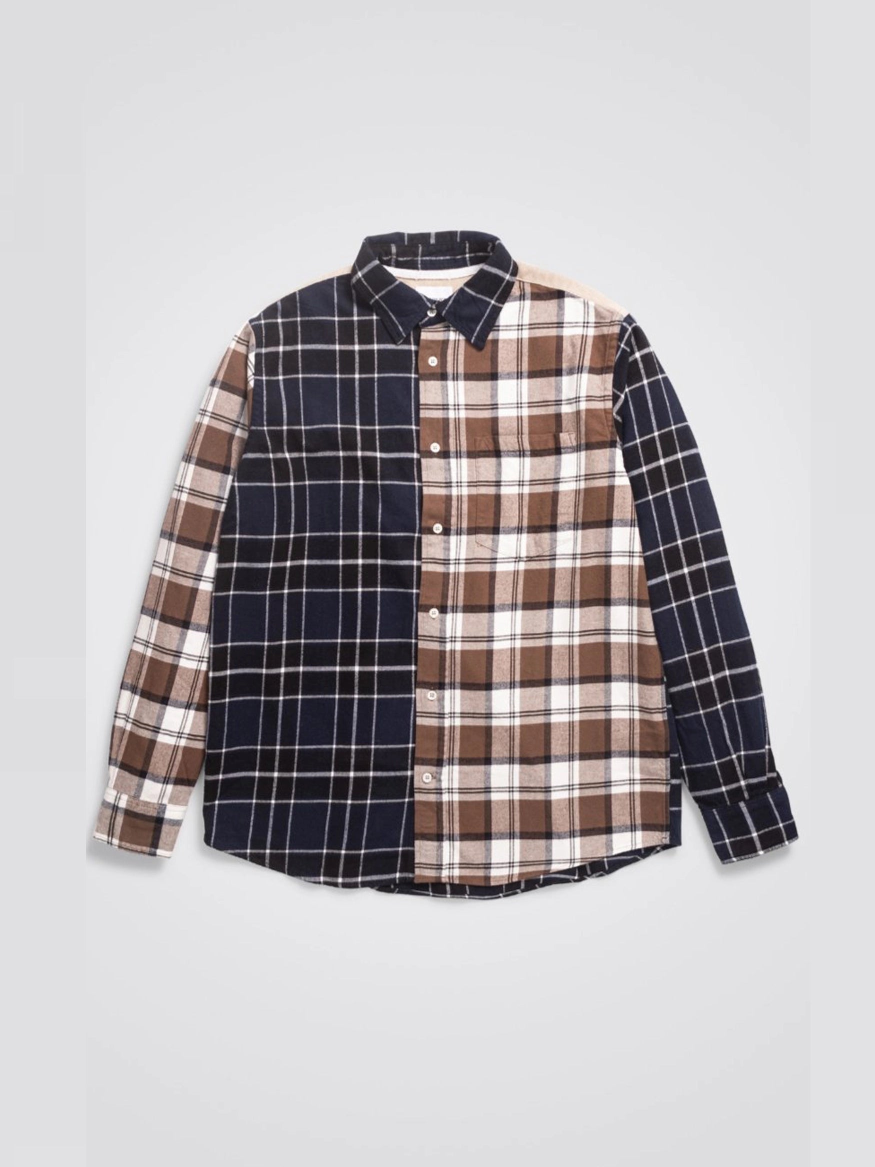 Norse Projects - Algot Mixed Flannel Check - Beech Green-Chemises-N40-0606