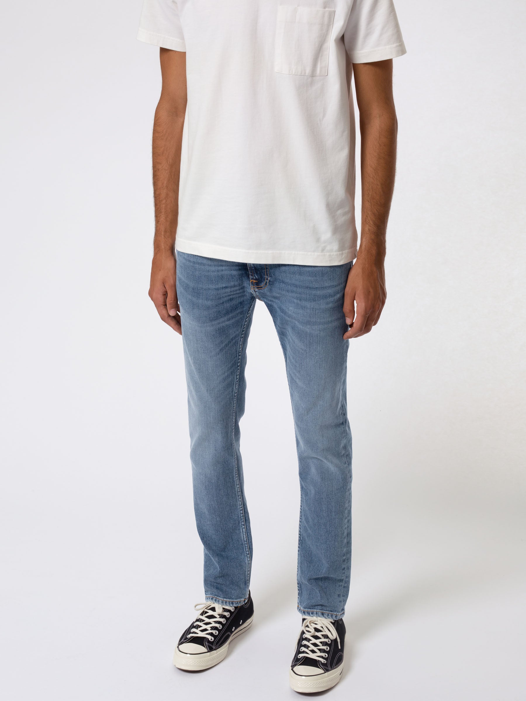 Nudie Jeans co - Jean Thin Finn Lost Orange - Jean Slim Bleu Délavé-Pantalons et Shorts-113187