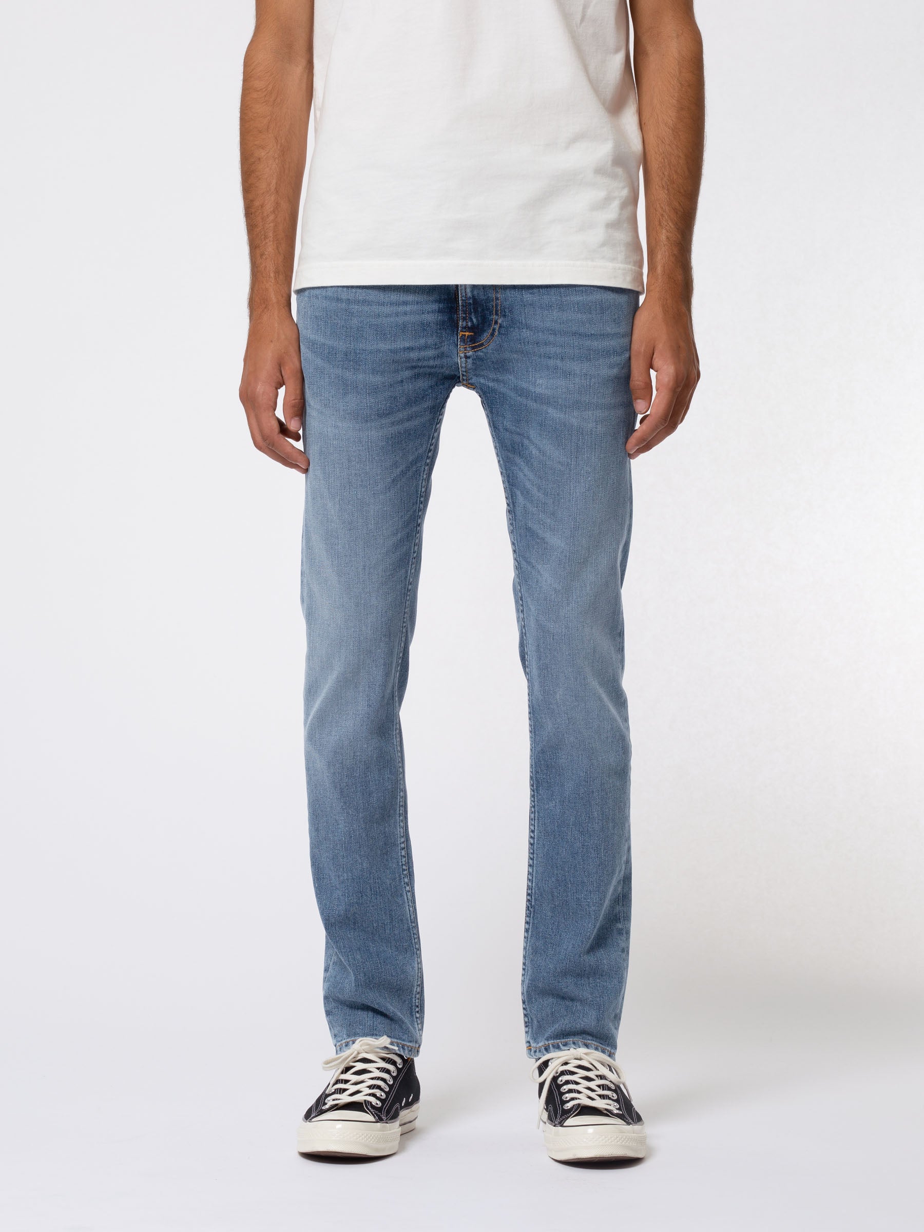 Nudie Jeans co - Jean Thin Finn Lost Orange - Jean Slim Bleu Délavé-Pantalons et Shorts-113187