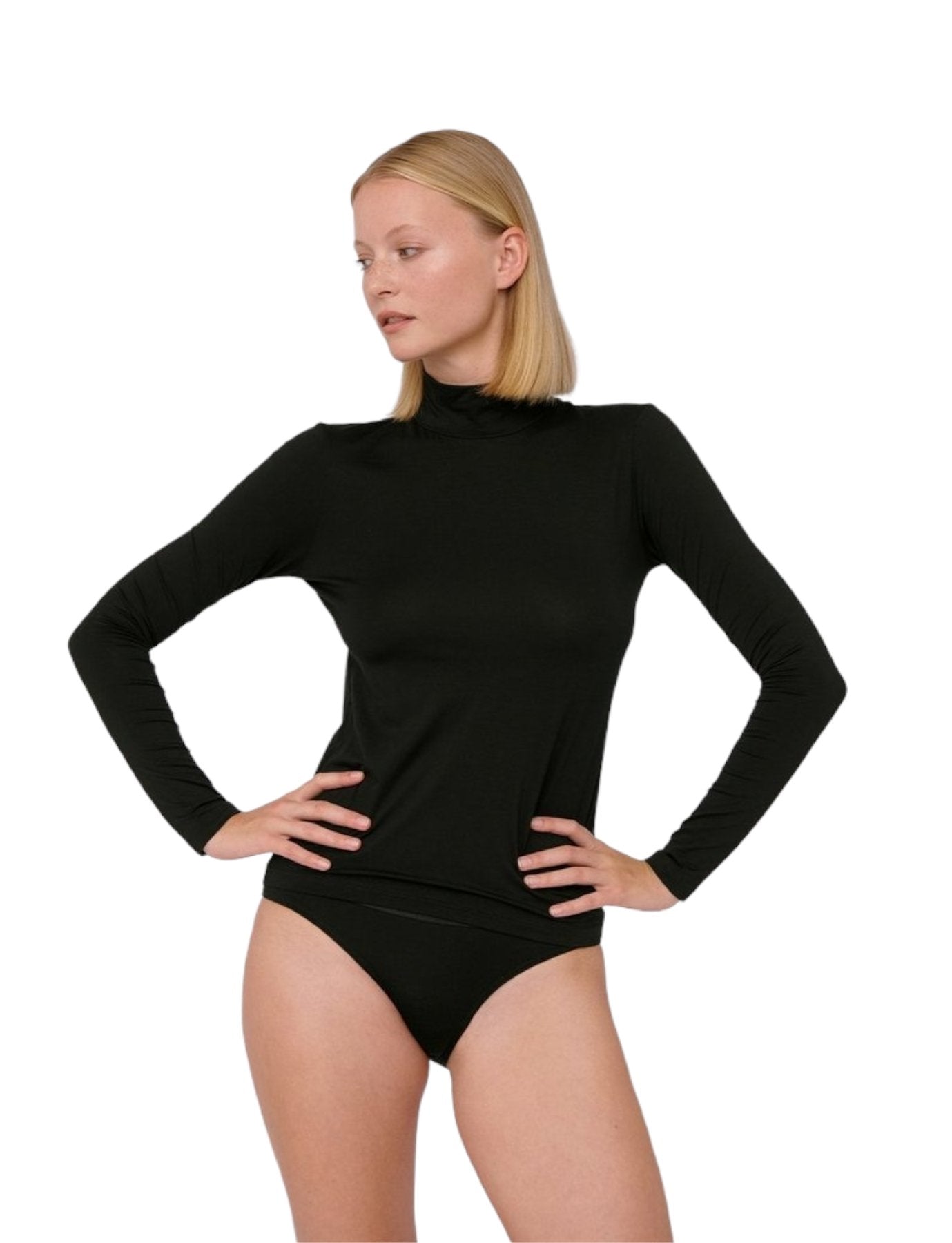 Organic Basics - Soft Touch - Lite Turtle Neck Black-Tops-