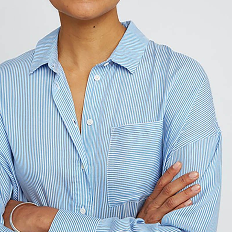 People Tree - Robe Chemise longue Ginny - Rayure Bleu-Robes-V306UW.BL1.L-1