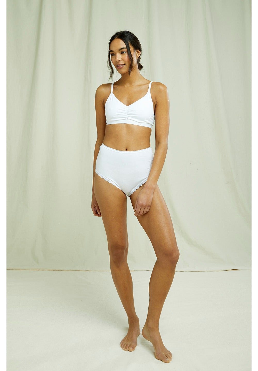People Tree - High Waist Briefs - White - Culotte Dentelle Taille Haute Coton - Blanc-Sous-vetements-V381UW.WH1