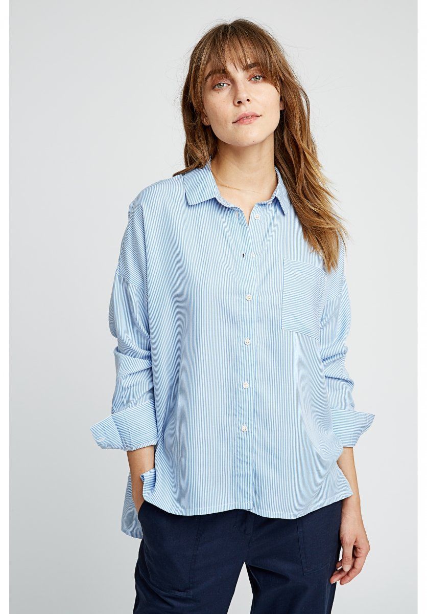 People Tree - Alice Stripe Shirt - Chemise à Rayures - Bleue et Blanche-Tops-V305UW