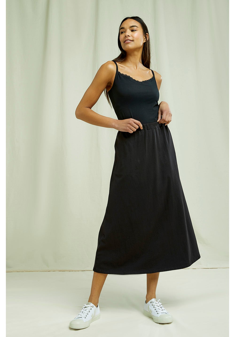 People Tree - Hidden Support Lace - Haut noir à bretelles-Tops-M71UP.BK1