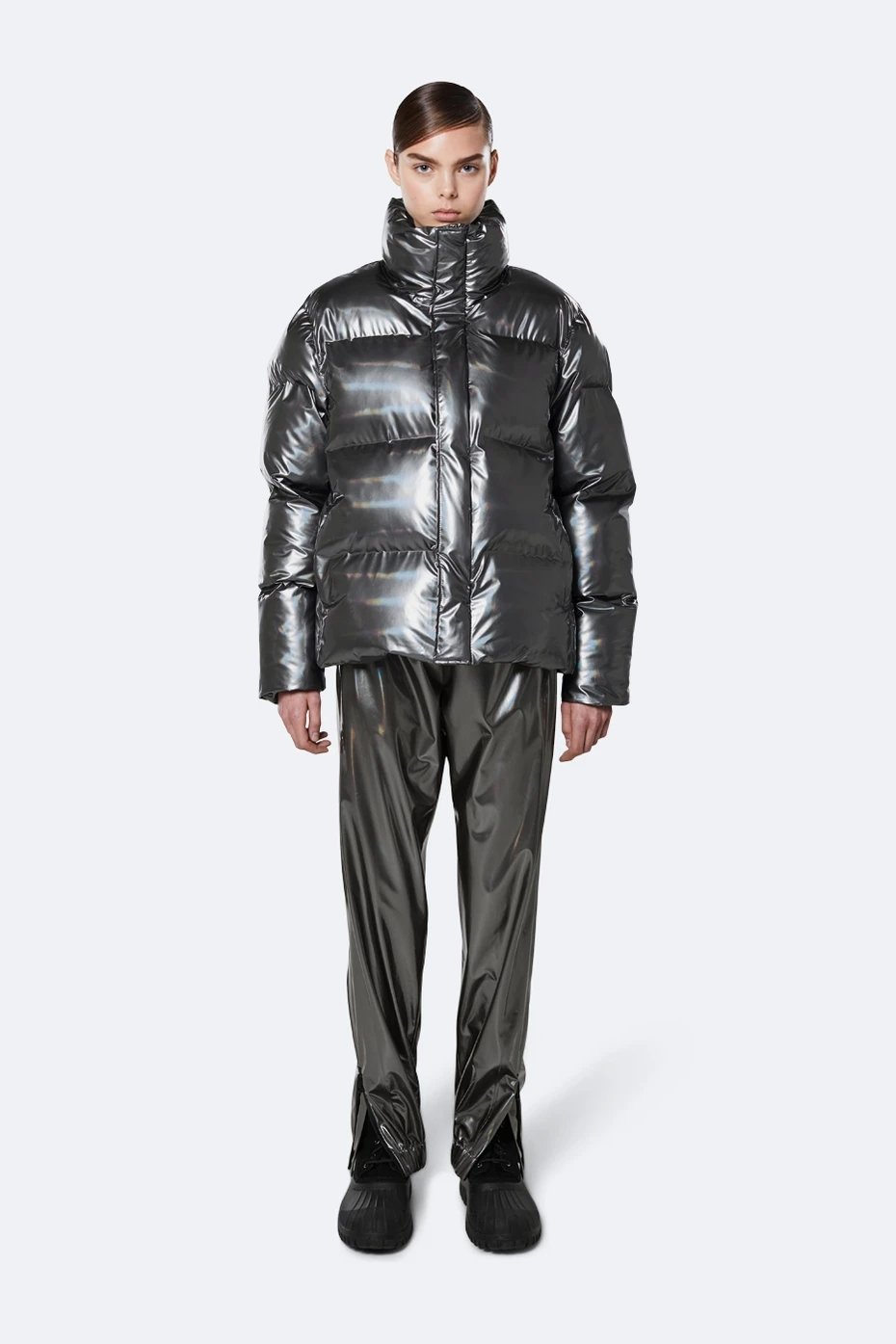 Rains - Boxy Puffer Jacket - Holographic Steel-Vestes et Manteaux-1522