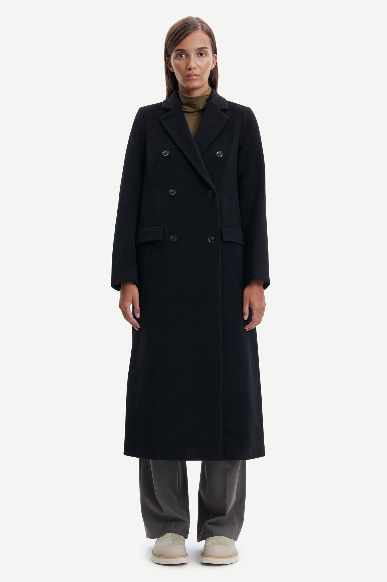 Samsoe Samsoe - Falcon Coat 11104 Black - Manteau long en laine noir-Vestes et Manteaux-F20400075