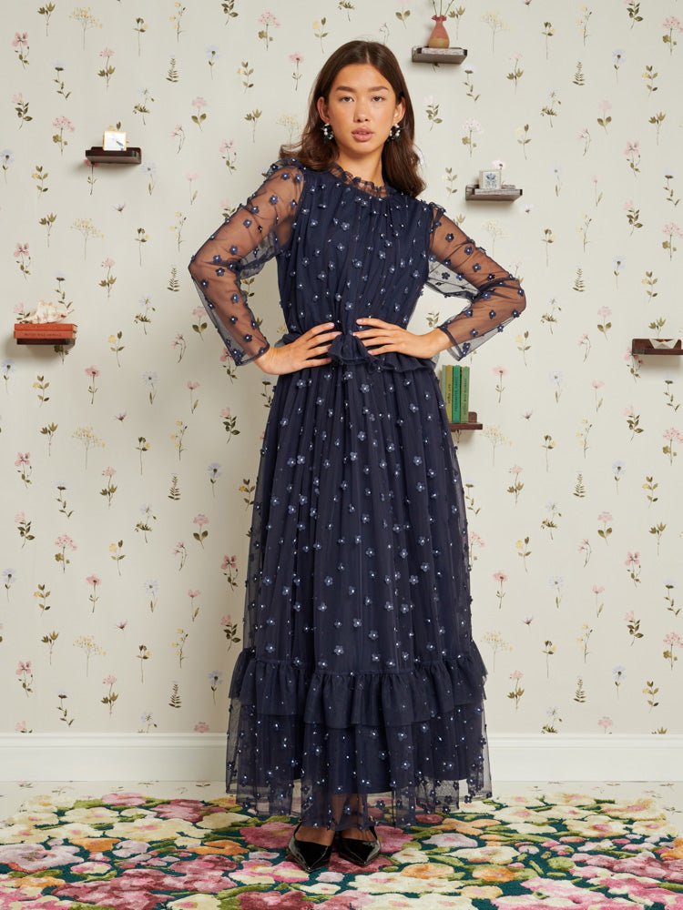 Sister Jane - Mementos Tulle Midi Dress - Navy Blue-Robes-DR1974NVY