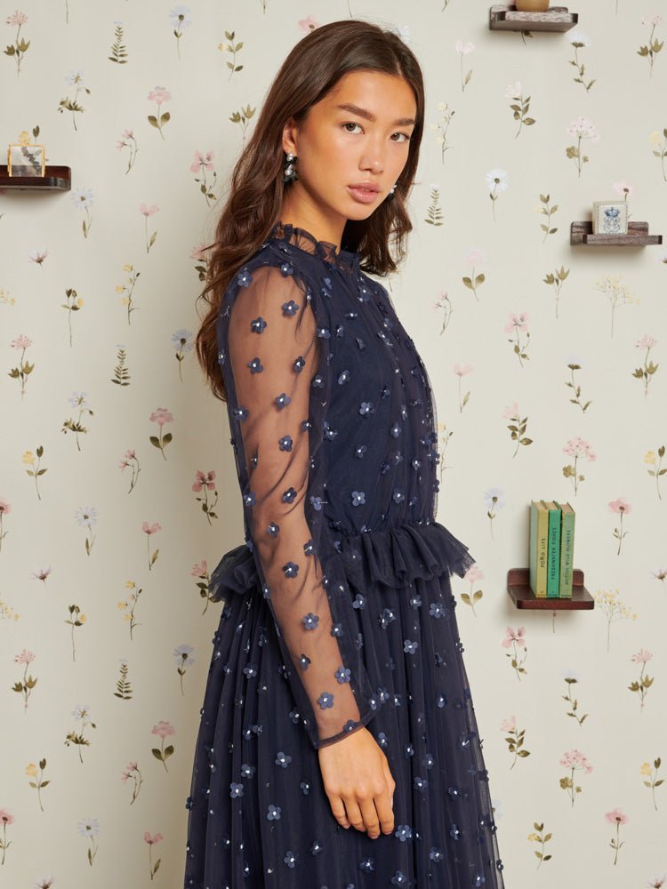 Sister Jane - Mementos Tulle Midi Dress - Navy Blue-Robes-DR1974NVY
