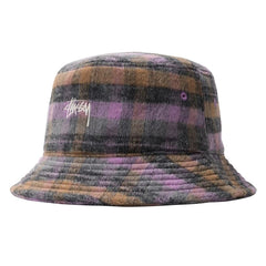 Stussy - Brushed Plaid Bucket Hat - Purple-Accessoires-1321084