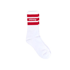 Stussy - Stripe Crew Socks - White/Red-Accessoires-138838
