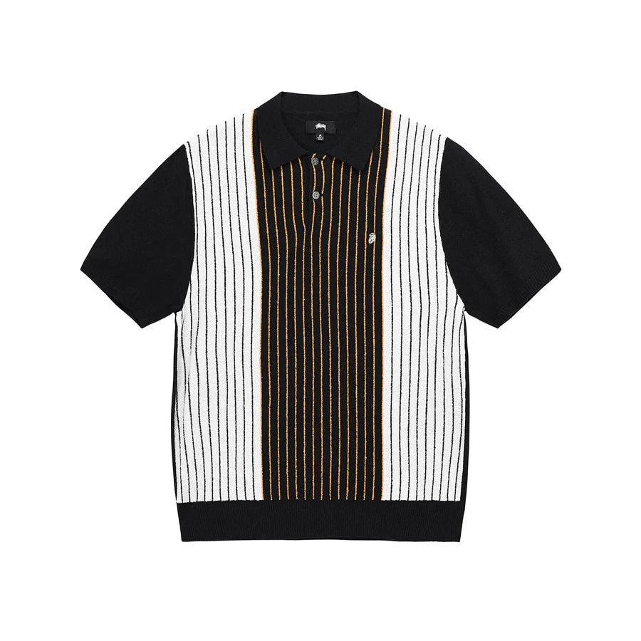 Stussy - Textured SS Polo Sweater - Black Striped-T-shirts-117167