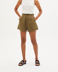 Thinking Mu - Green Hemp Narciso Shorts-Jupes et Pantalons-WST00041
