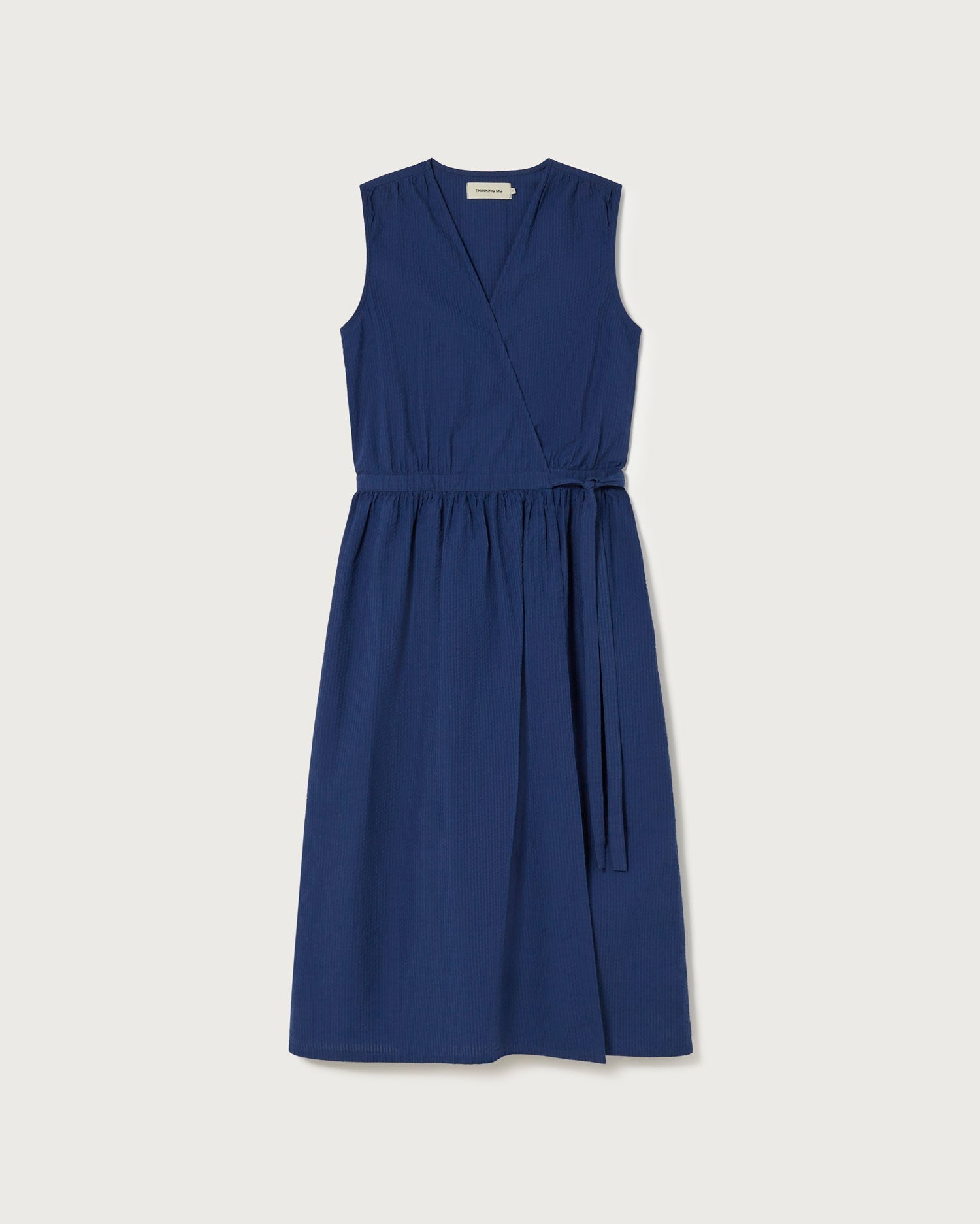 Thinking Mu - Seersucker Amapola Dress - Navy-Robes-WDR00181