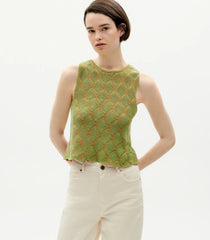Thinking Mu Femme - Parrot Aura Knitted Top - Green and Orange-Tops-WKN00174