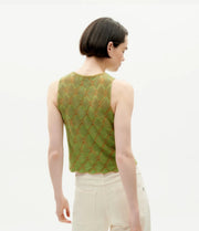 Thinking Mu Femme - Parrot Aura Knitted Top - Green and Orange-Tops-WKN00174