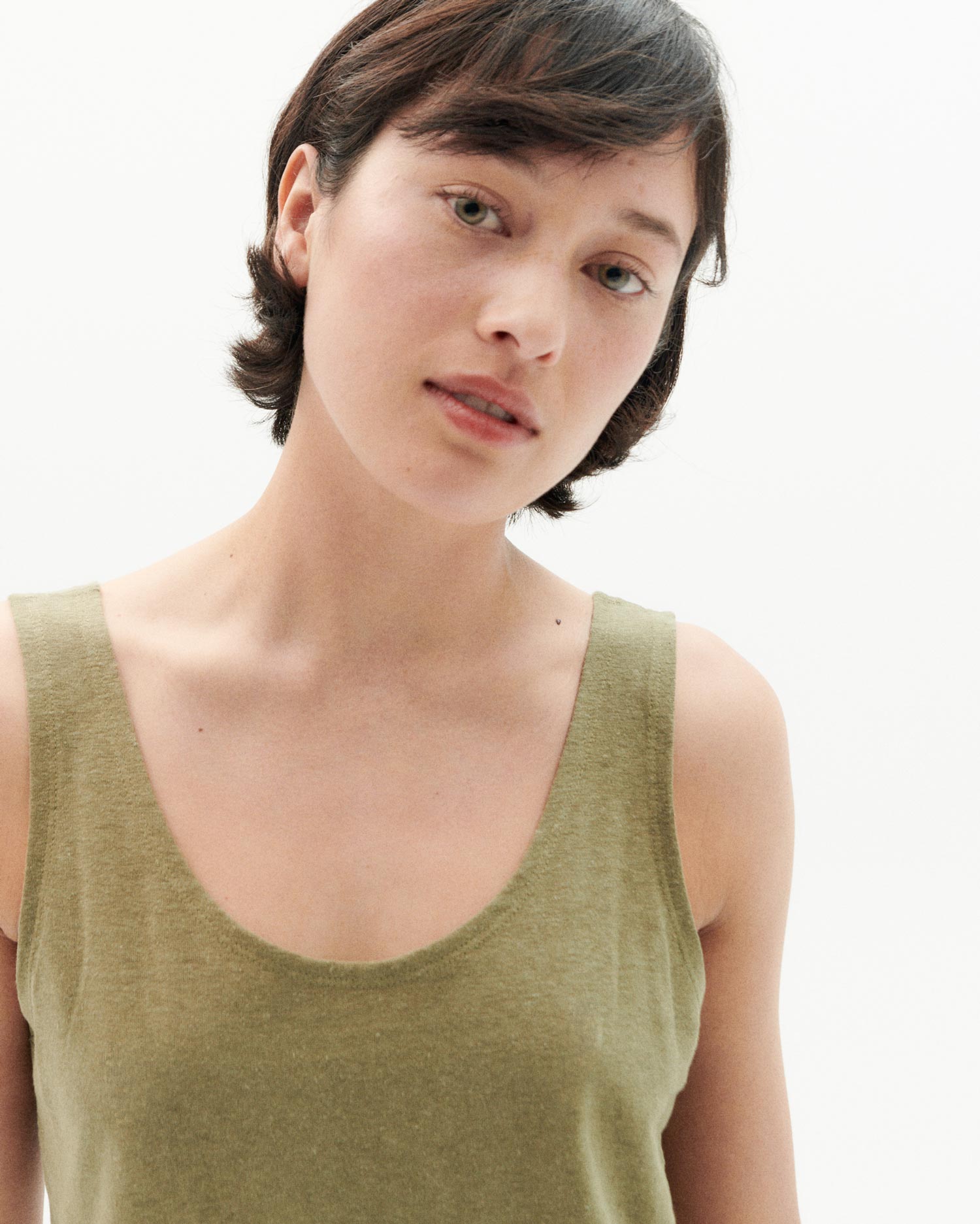 Thinking Mu - Hemp Tank Top - Kaki-Tops-WTP00079