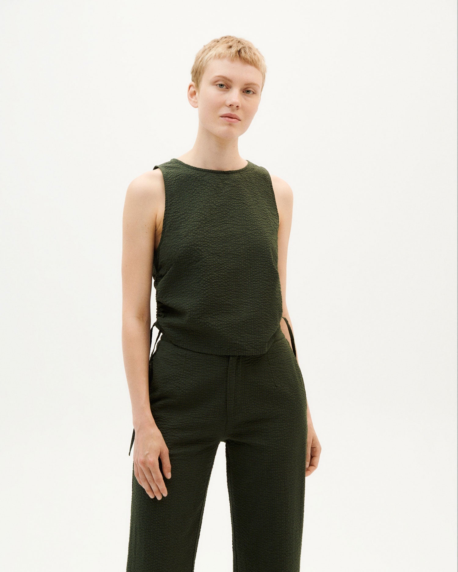 Thinking Mu - Seersucker Florence Top - Green-Tops-WTP00120