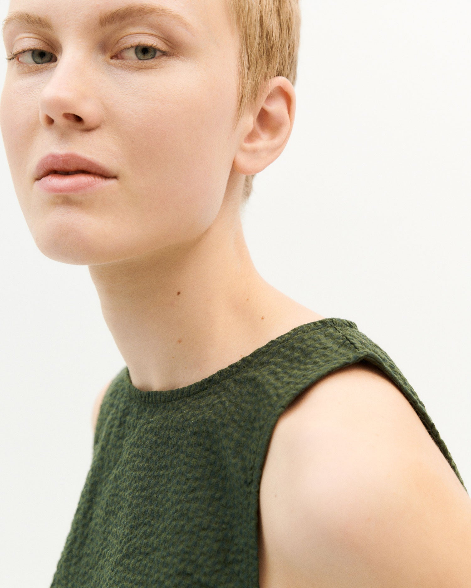 Thinking Mu - Seersucker Florence Top - Green-Tops-WTP00120